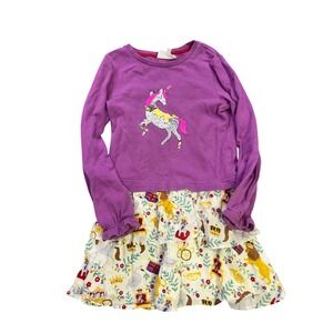 Mini Boden Girls Purple Sequin Unicorn Royal London Tiered Dress 7-8Y 128cm